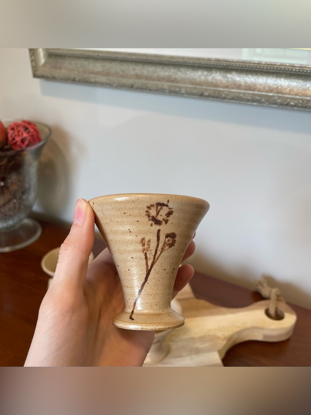 Studio Pottery Sake Cups with Floral Motif - Set of 4 - Picture 2 of 12